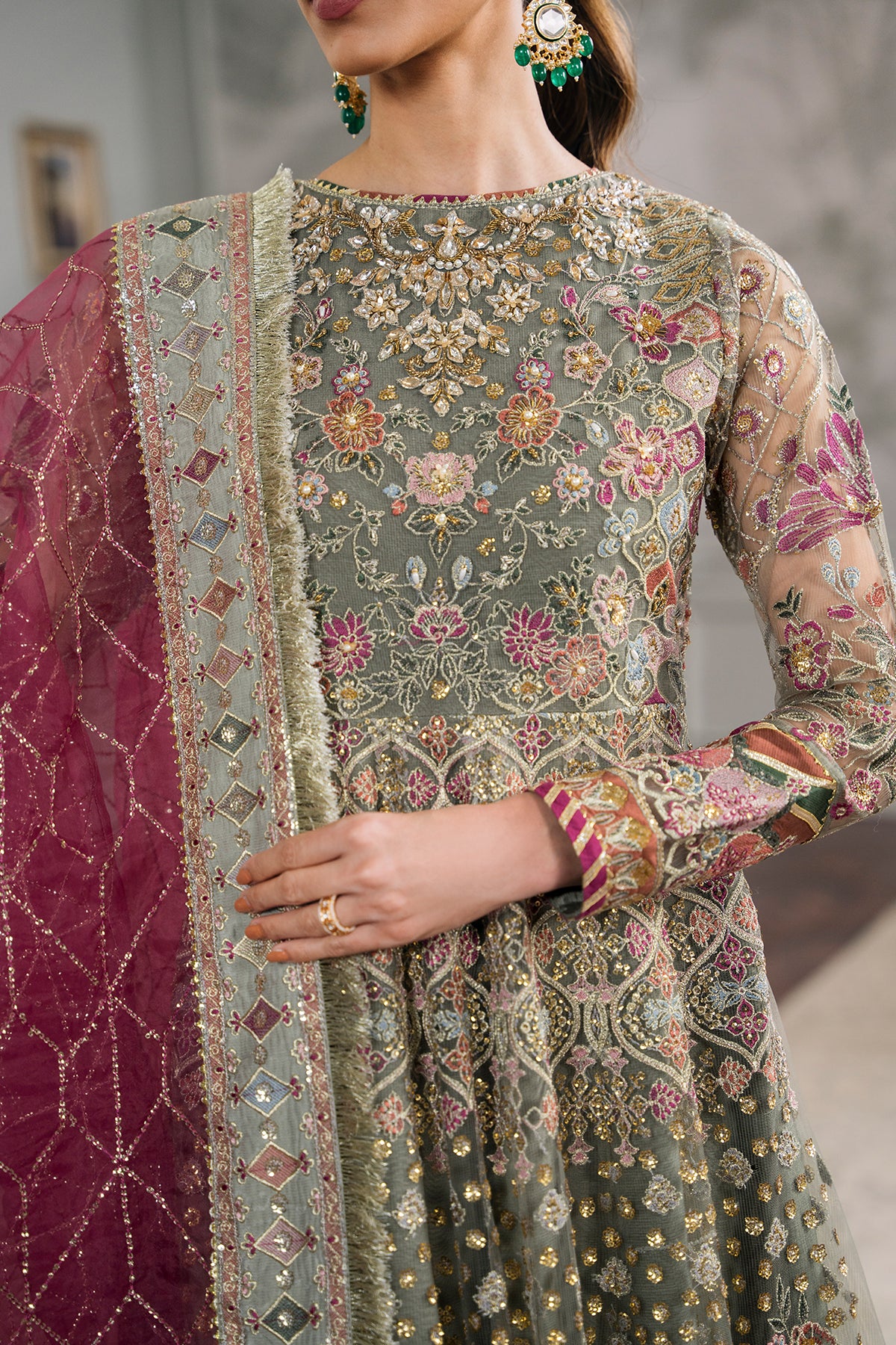EMBROIDERED NET CH12-02 UNSTITCHED