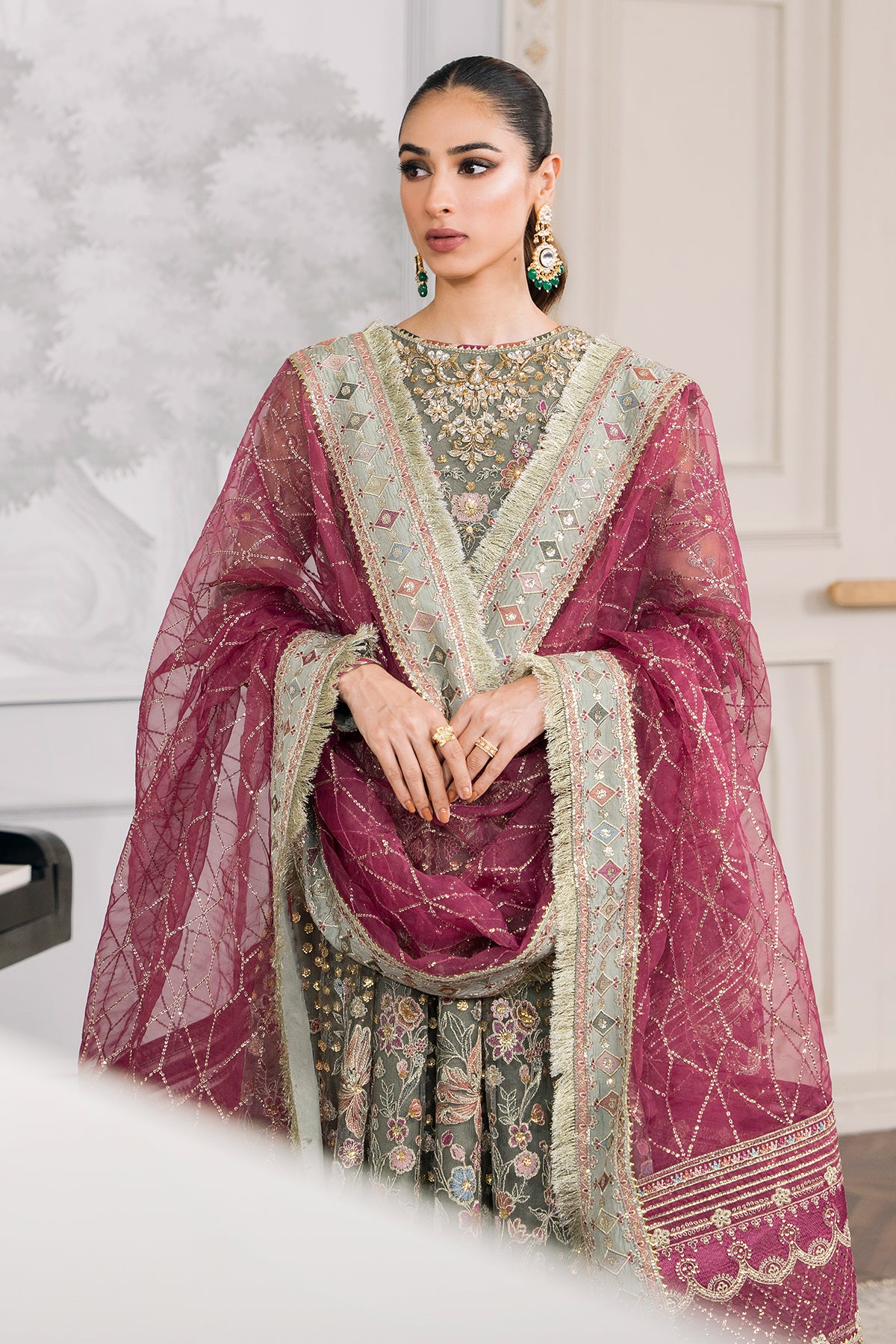 EMBROIDERED NET CH12-02 UNSTITCHED