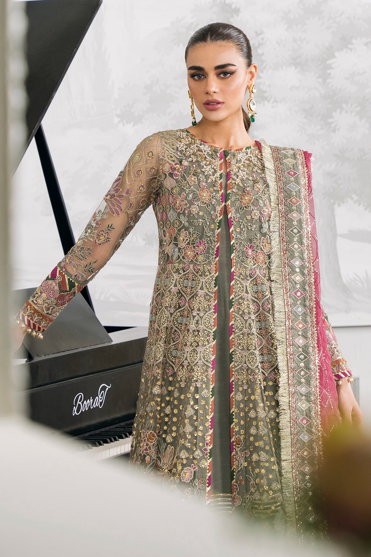 EMBROIDERED NET CH12-02 UNSTITCHED
