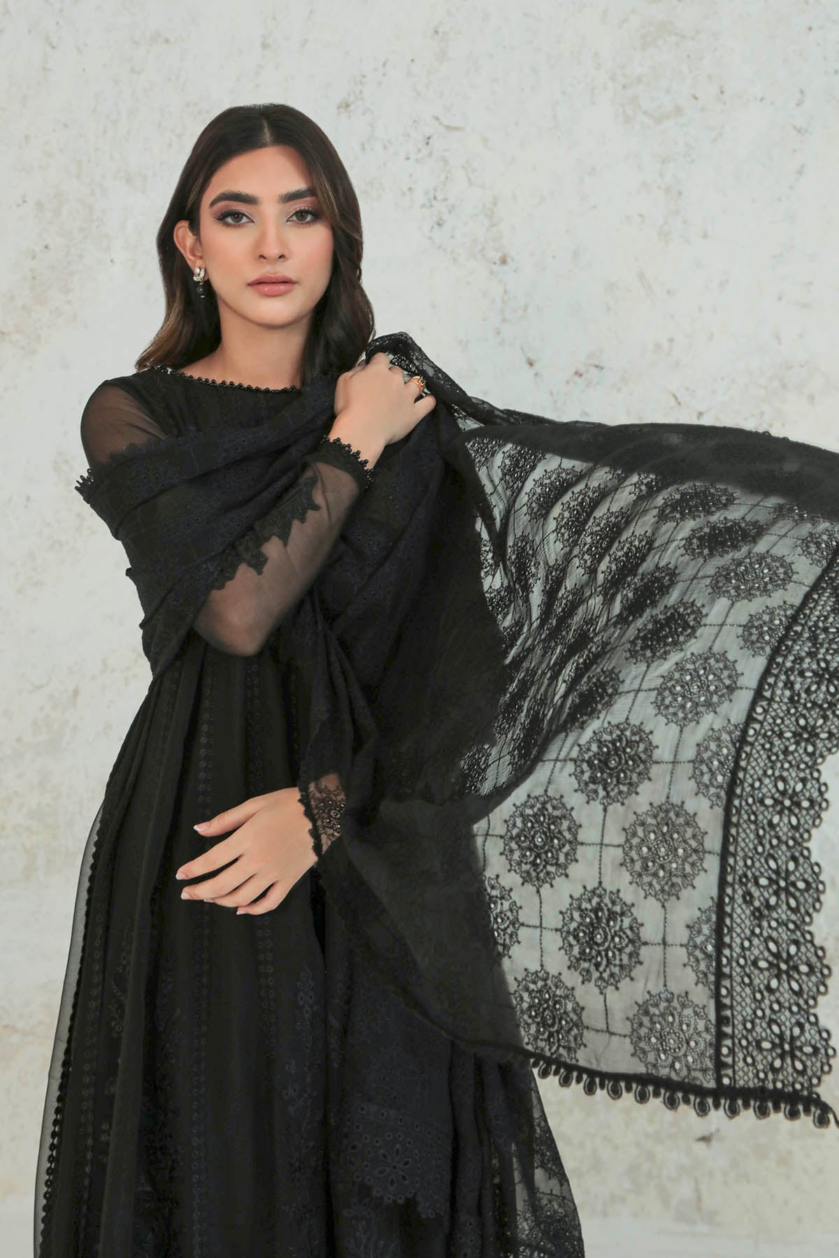 Red Embellished Chiffon Dupatta main image 1