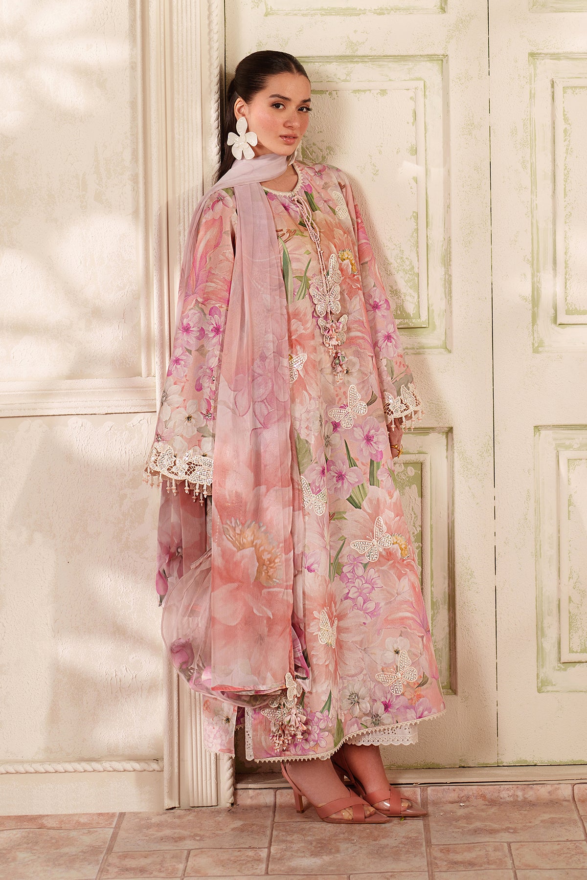 Nodress♡Pink Suede Baroque Suit EMBROIDERED LAWN UF-4412