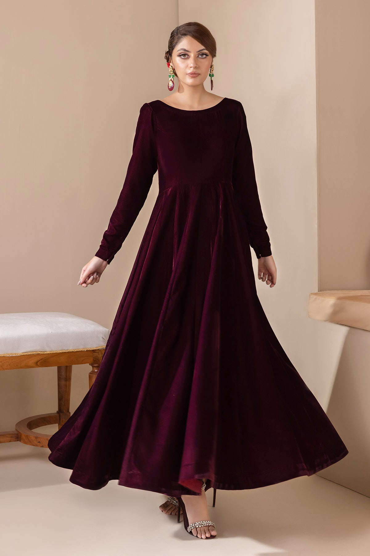 SOLID VELVET FROCK PR-854