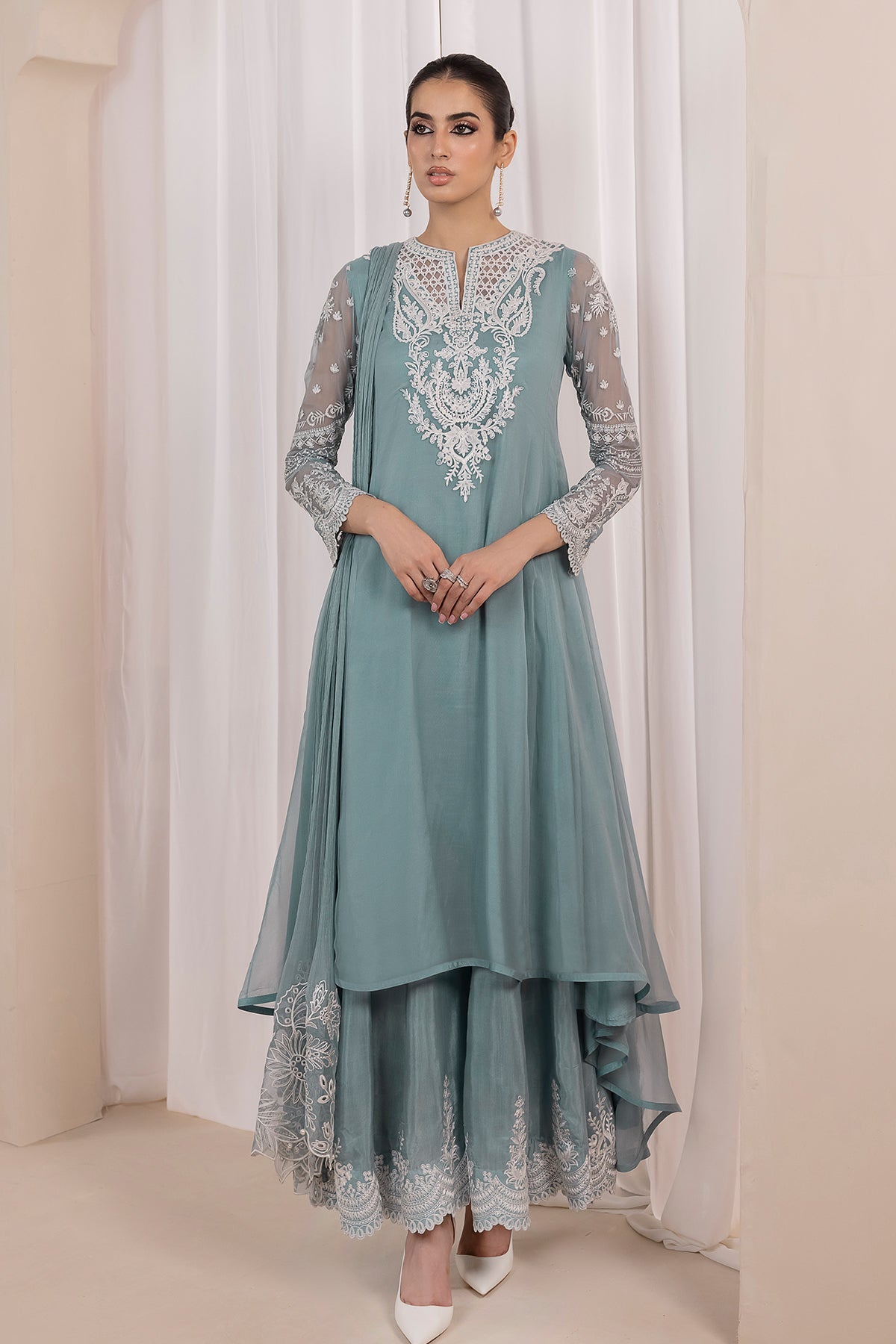 EMBROIDERED CHIFFON FROCK PR-845