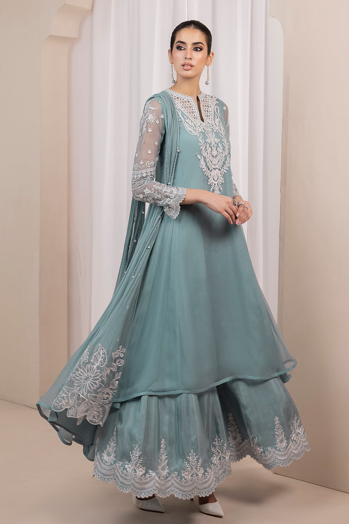 EMBROIDERED CHIFFON FROCK PR-845