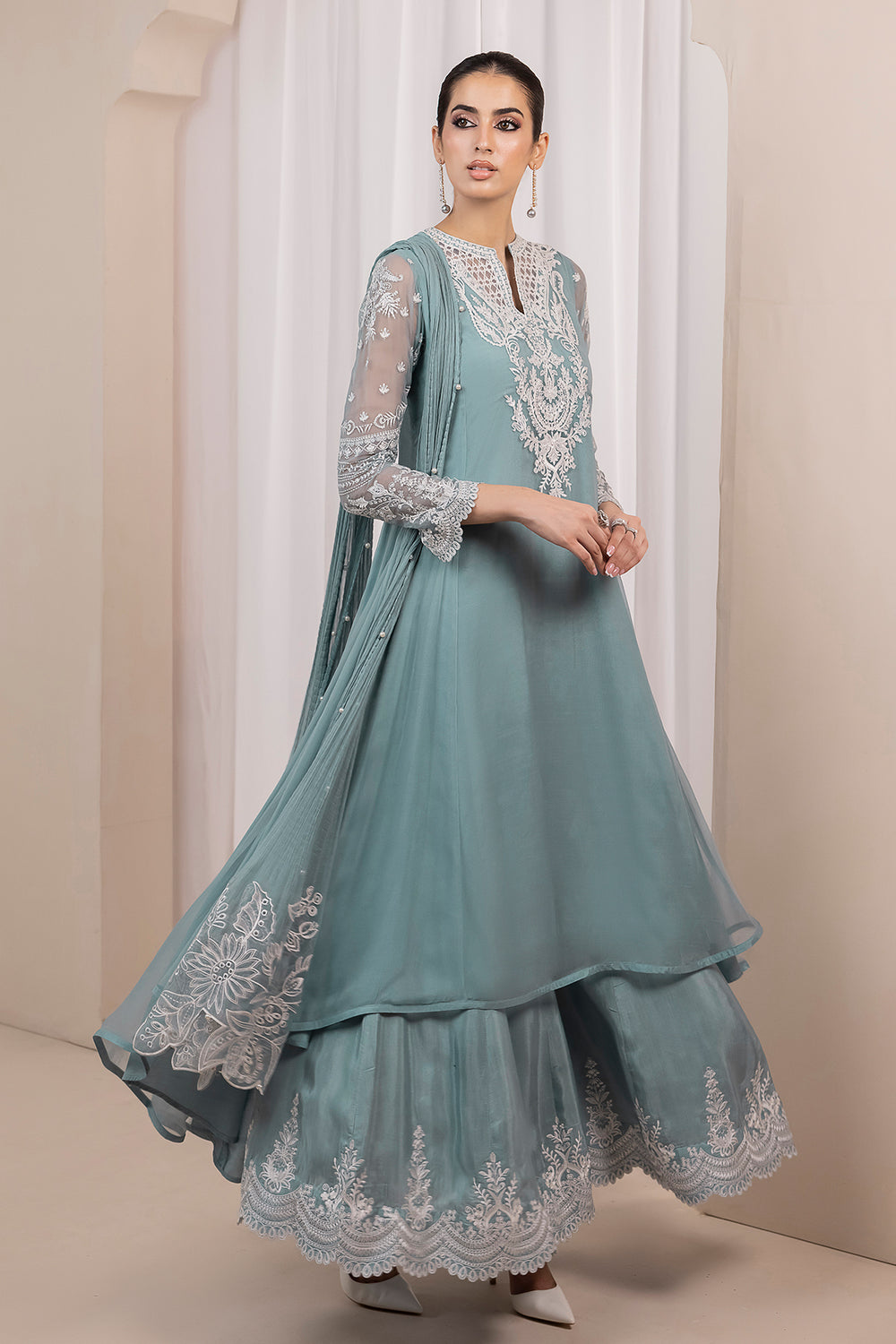 Semi silk embroidered three piece set 💕 ( ready to wear)