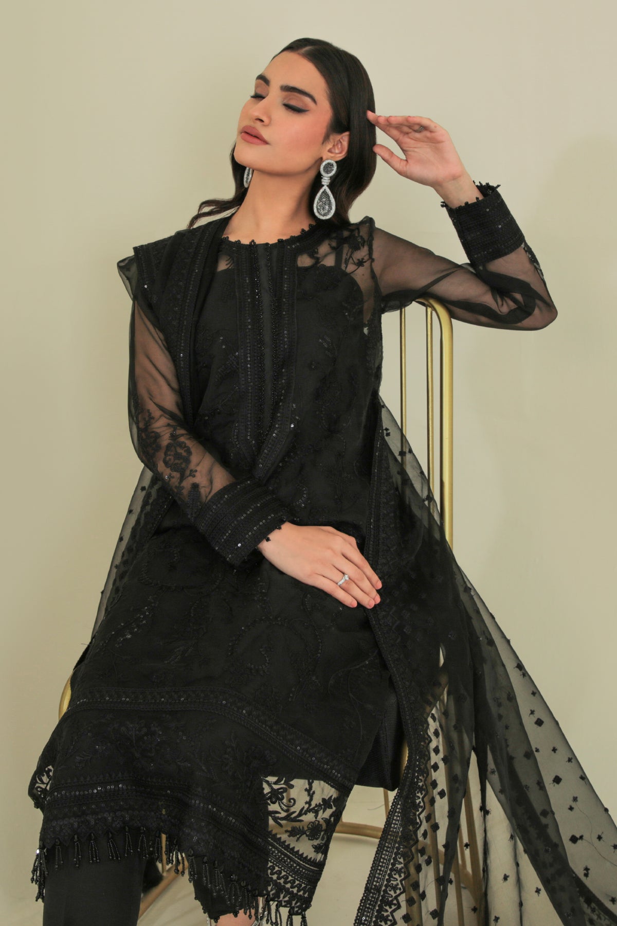 black organza dress pakistani Emaan Adeel Designer Pakistani Chiffon Dress