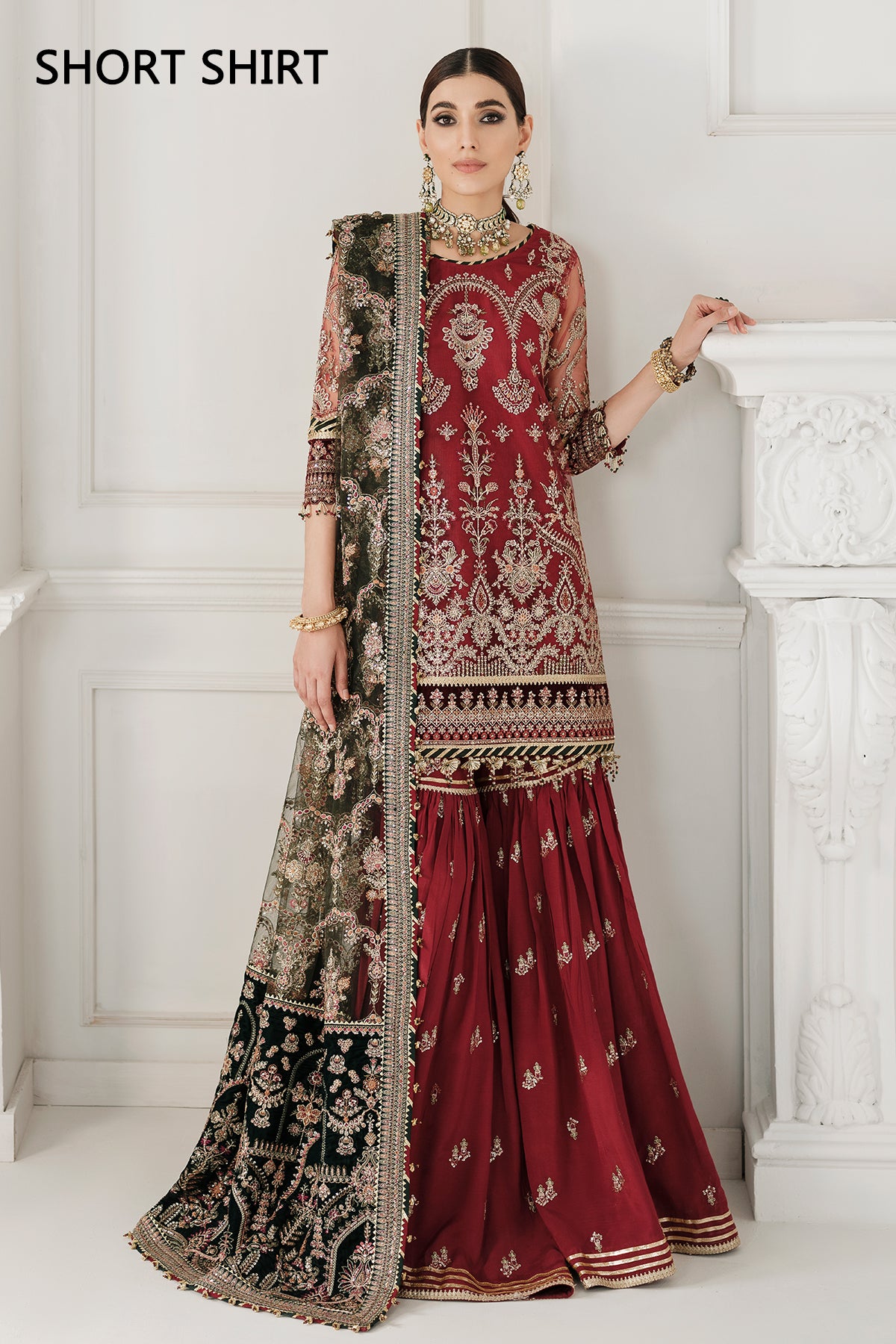 baroque red dress Baroque Floral Applique Dress